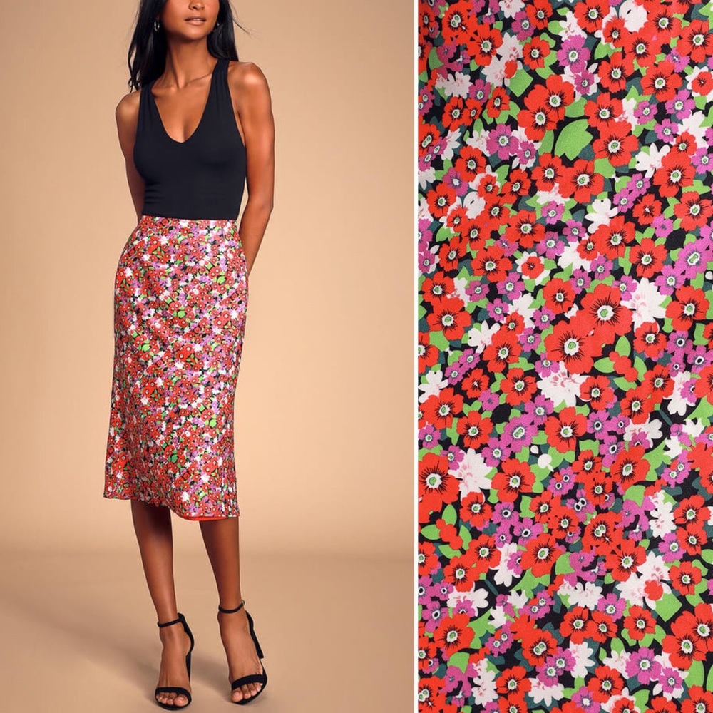 ✅FREE✅ Lulu’s Zenia silky satin flower midi skirt XS